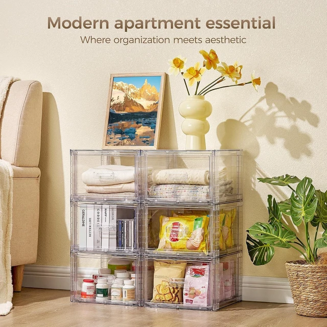 Alt view image 4 of 7 - 4 Pack Clear Stackable Closet Storage Drawers 15QT, Medium