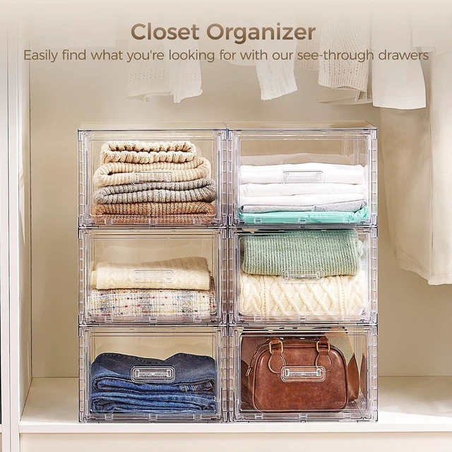 Alt view image 5 of 7 - 4 Pack Clear Stackable Closet Storage Drawers 15QT, Medium