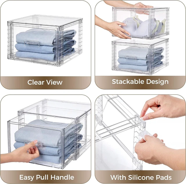 Alt view image 6 of 7 - 4 Pack Clear Stackable Closet Storage Drawers 15QT, Medium