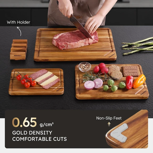 Alt view image 5 of 7 - 3 Pack Teak Wood Cutting Boards for Kitchen Wood Charcuterie Board Non Slip