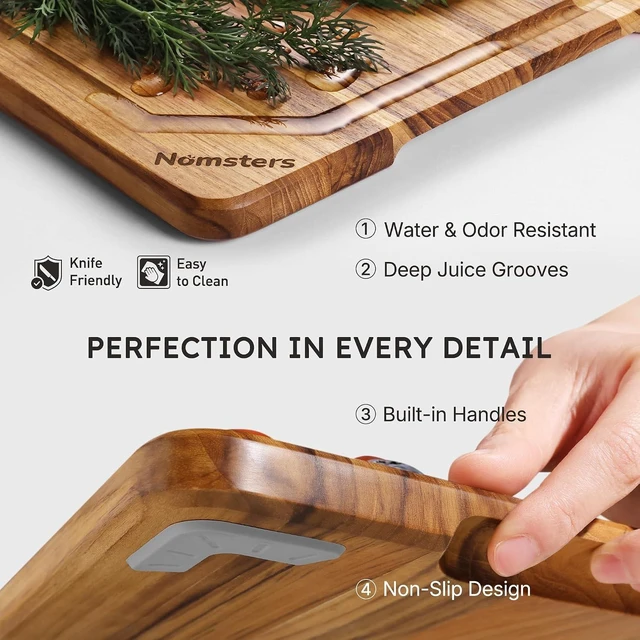 Alt view image 6 of 7 - 3 Pack Teak Wood Cutting Boards for Kitchen Wood Charcuterie Board Non Slip