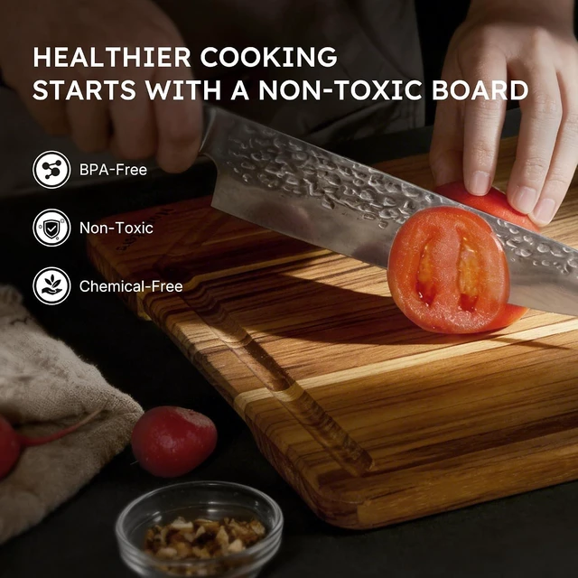 Alt view image 7 of 7 - 3 Pack Teak Wood Cutting Boards for Kitchen Wood Charcuterie Board Non Slip
