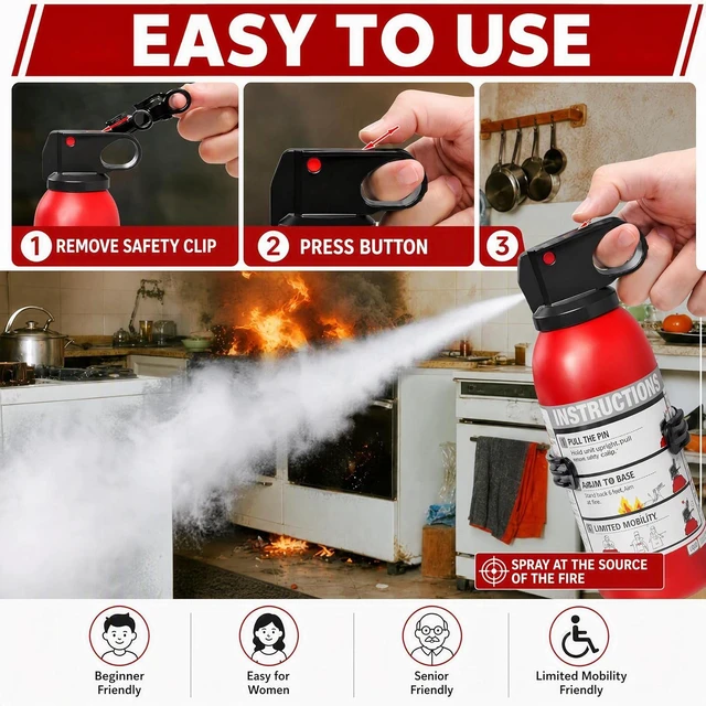 Alt view image 2 of 7 - Small Fire Extinguisher for Home & Car (4-Pack, 1.32lb Each) Portable ABC Chemical Powder Fire Extinguishing Spray
