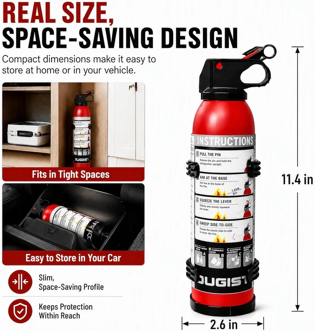Alt view image 4 of 7 - Small Fire Extinguisher for Home & Car (4-Pack, 1.32lb Each) Portable ABC Chemical Powder Fire Extinguishing Spray