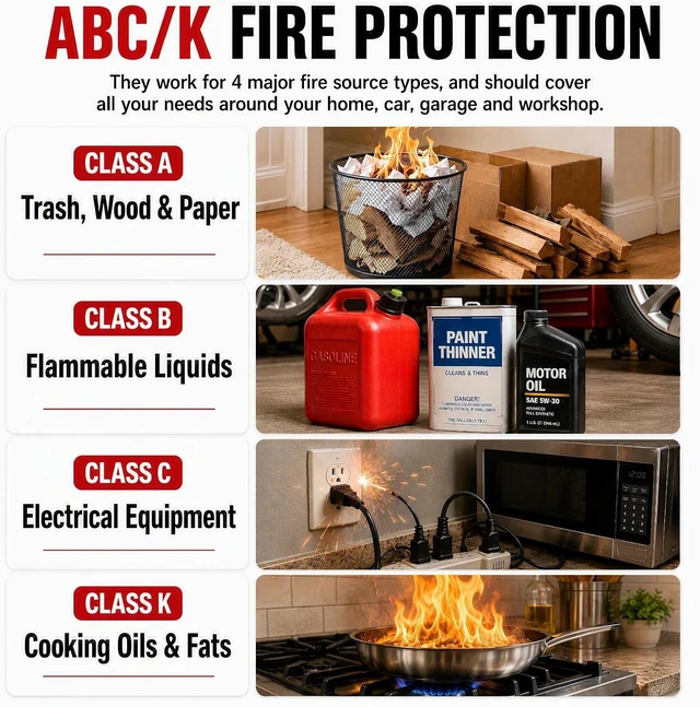Alt view image 5 of 7 - Small Fire Extinguisher for Home & Car (4-Pack, 1.32lb Each) Portable ABC Chemical Powder Fire Extinguishing Spray