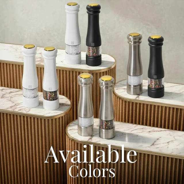 Alt view image 7 of 7 - Electric Salt and Pepper Grinder Set, Black & white