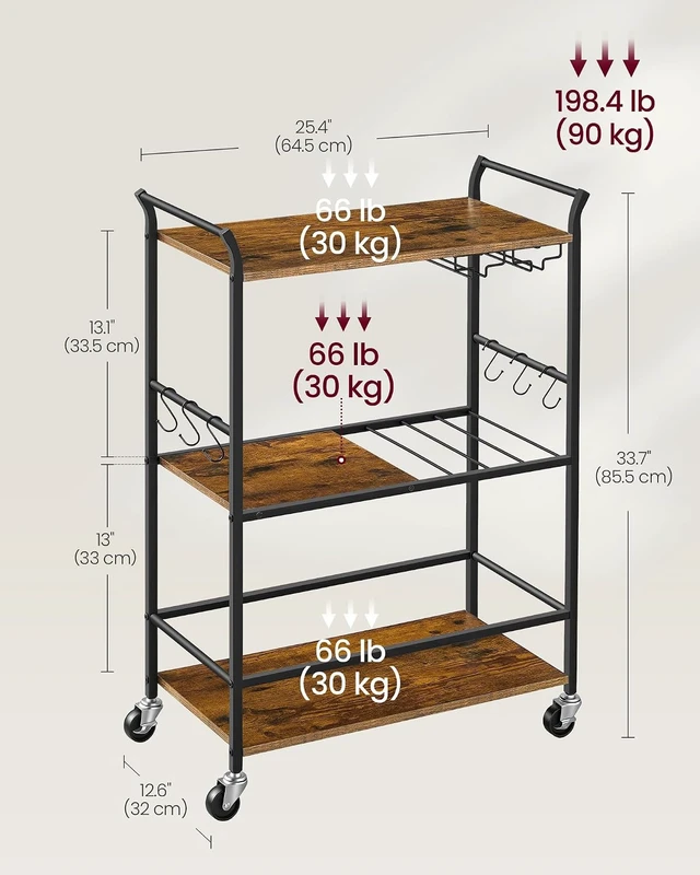 Alt view image 6 of 6 - Bar Cart with Wheels, Drink Cart with Wine Rack and Glass Holder