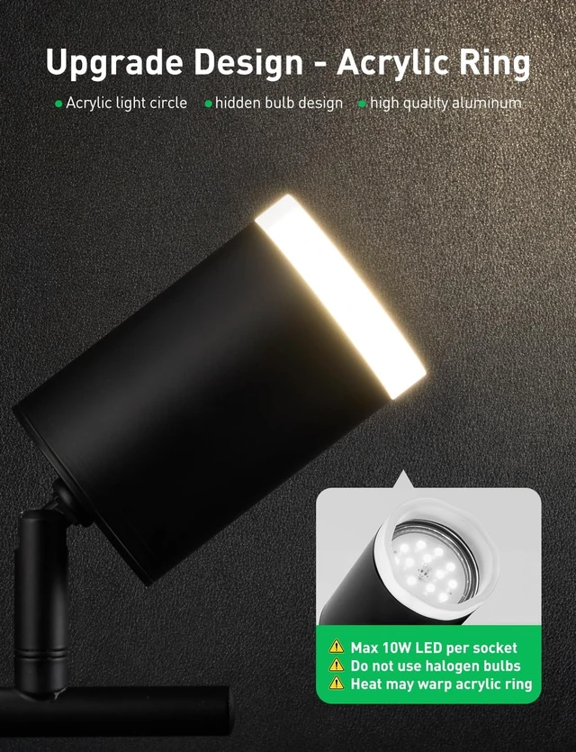 Alt view image 5 of 7 - 4-Light Adjustable Kitchen Track Lighting, 24 Inch Black LED Rail Spotlights, ETL Listed (Bulbs Not Included)