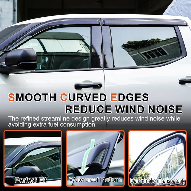 Alt view image 5 of 7 - Outside-Mount Rain Guards Window Visors for 2024-2026 Toyota Tacoma Double Cab Wind Vent Deflectors Truck Accessories Dark Smoke 4-Piece Set with Thicker