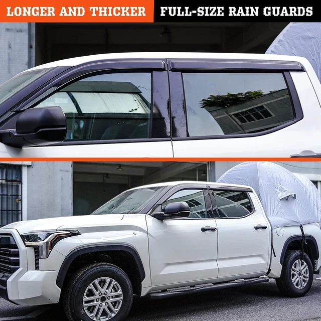 Alt view image 6 of 7 - Outside-Mount Rain Guards Window Visors for 2024-2026 Toyota Tacoma Double Cab Wind Vent Deflectors Truck Accessories Dark Smoke 4-Piece Set with Thicker