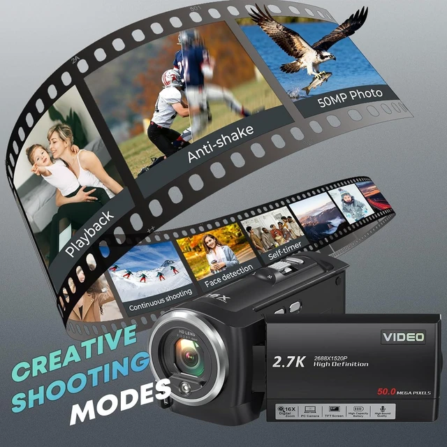 Alt view image 4 of 7 - 2.7K QHD 56MP Video Camcorder for YouTube Vlogging
