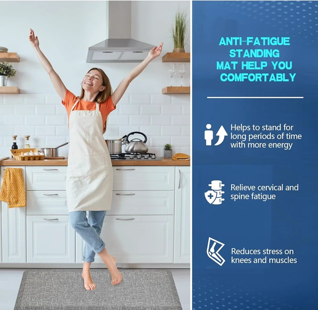 Alt view image 2 of 7 - Anti Slip 3/4 inchs Anti Fatigue Kitchen Floor Mat, Ergonomic Comfort Standing Mat, Waterproof Kitchen Runner for Home, Kitchen, Office, Laundry, Garage (Light Gray, 24" x 70" -0.75")