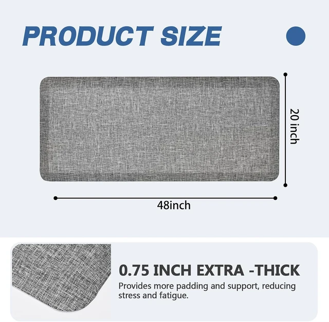 Alt view image 3 of 7 - Anti Slip 3/4 inchs Anti Fatigue Kitchen Floor Mat, Ergonomic Comfort Standing Mat, Waterproof Kitchen Runner for Home, Kitchen, Office, Laundry, Garage (Light Gray, 24" x 70" -0.75")