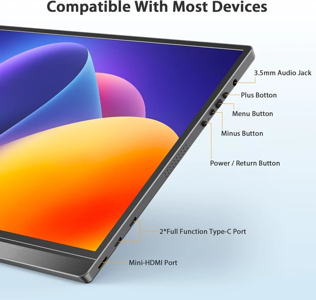 Alt view image 3 of 7 - 15.6" FHD IPS 1080P Portable Monitor USB-C Travel Monitor for Laptop