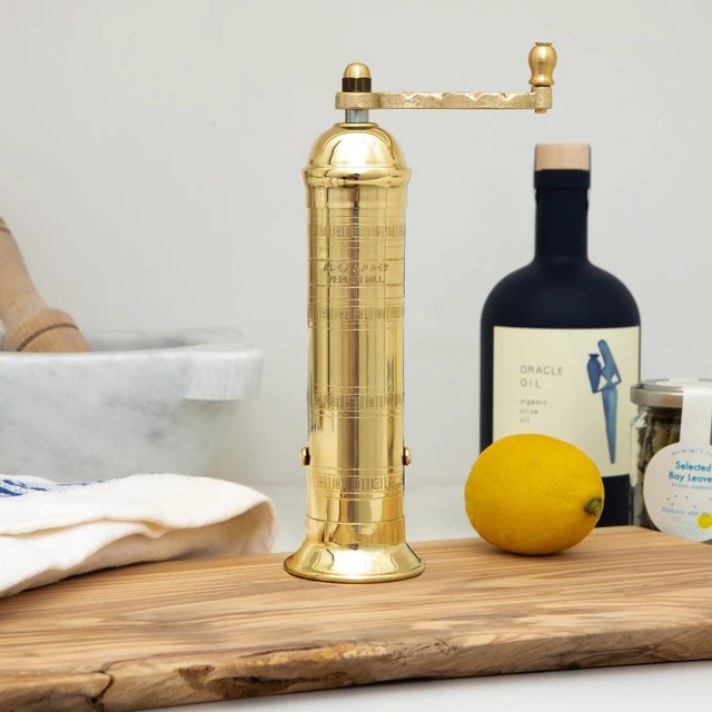 Alt view image 2 of 7 - Original Greek Pepper Mill, 8-Inch Brass European Manual Pepper Grinder Refillable