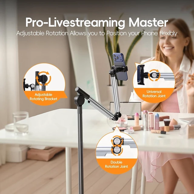 Alt view image 4 of 7 - Floor Phone Stand for Recording with Wheels and Weight Base, Free Rotation