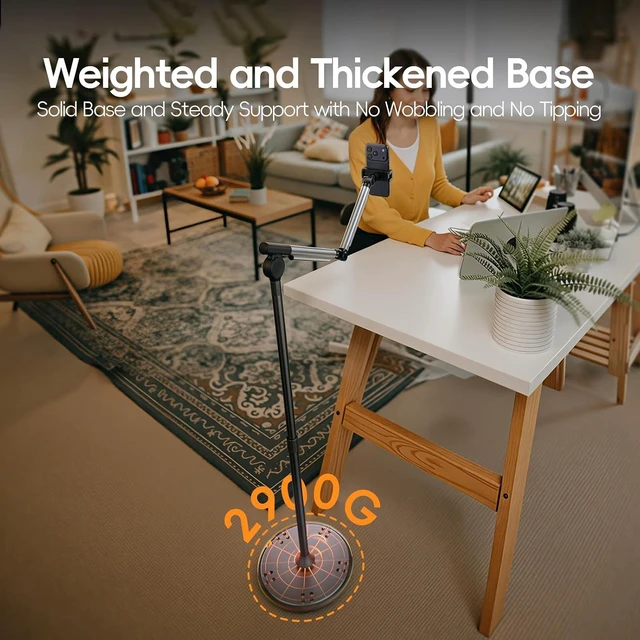 Alt view image 6 of 7 - Floor Phone Stand for Recording with Wheels and Weight Base, Free Rotation