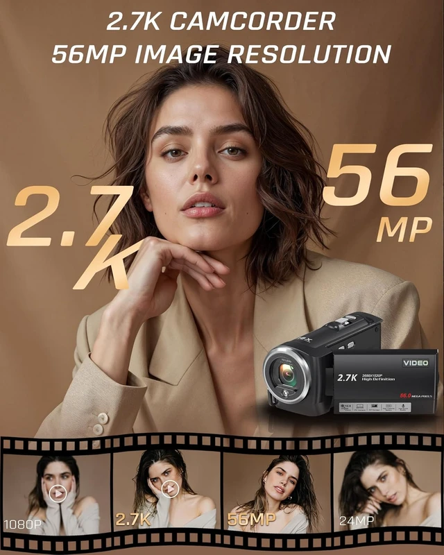 Alt view image 2 of 7 - Video Camera Camcorder, QHD 2.7K 56MP 16X Digital Zoom Vlogging Camera