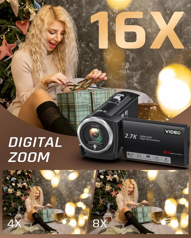 Alt view image 3 of 7 - Video Camera Camcorder, QHD 2.7K 56MP 16X Digital Zoom Vlogging Camera