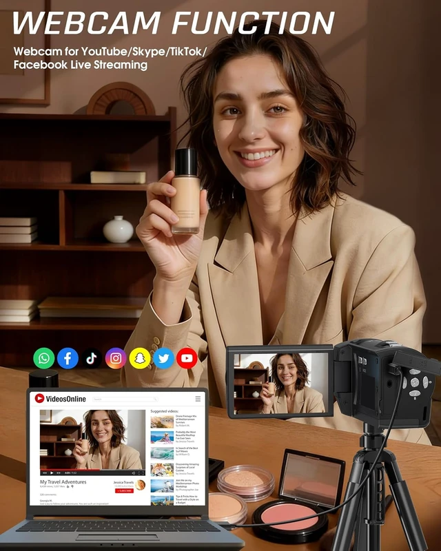Alt view image 4 of 7 - Video Camera Camcorder, QHD 2.7K 56MP 16X Digital Zoom Vlogging Camera