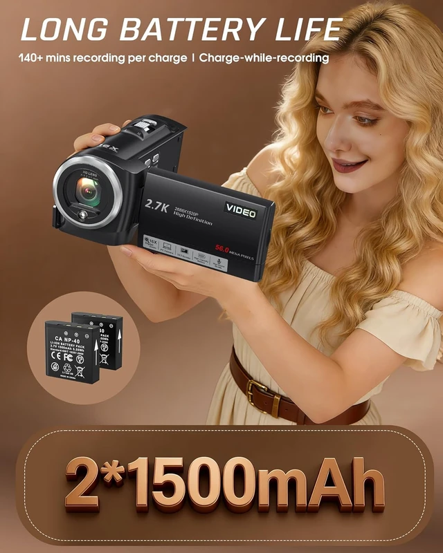 Alt view image 6 of 7 - Video Camera Camcorder, QHD 2.7K 56MP 16X Digital Zoom Vlogging Camera