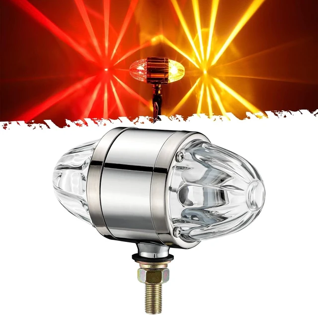 Main image of 1x Glass Watermelon Light Dual Revolution Double-Face Amber Red LED Turn Signal Marker Tail Light, Zinc Alloy Housing Clear Lens Post Mount for Peterbilt Freightliner Semi Truck Trailer 12V