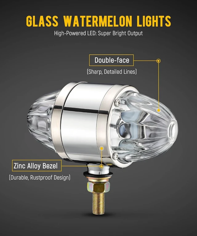 Alt view image 3 of 7 - 1x Glass Watermelon Light Dual Revolution Double-Face Amber Red LED Turn Signal Marker Tail Light, Zinc Alloy Housing Clear Lens Post Mount for Peterbilt Freightliner Semi Truck Trailer 12V