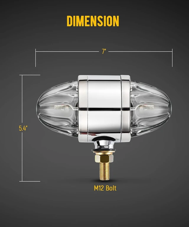Alt view image 5 of 7 - 1x Glass Watermelon Light Dual Revolution Double-Face Amber Red LED Turn Signal Marker Tail Light, Zinc Alloy Housing Clear Lens Post Mount for Peterbilt Freightliner Semi Truck Trailer 12V