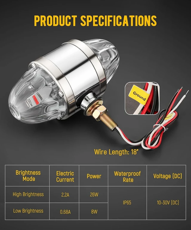 Alt view image 4 of 7 - 1x Glass Watermelon Light Dual Revolution Double-Face Amber Red LED Turn Signal Marker Tail Light, Zinc Alloy Housing Clear Lens Post Mount for Peterbilt Freightliner Semi Truck Trailer 12V
