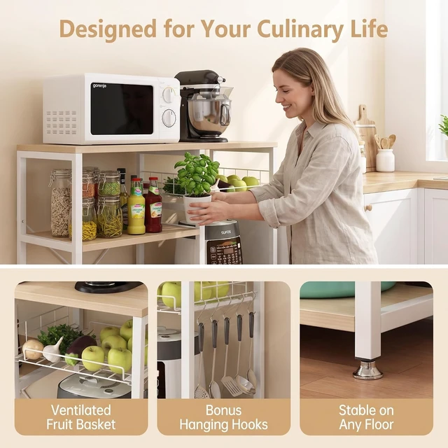 Alt view image 5 of 7 - Microwave Stand Baker's Rack, 4-Tier Kitchen Storage Shelf