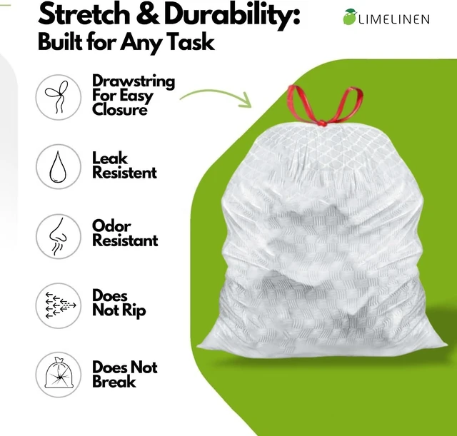 Alt view image 2 of 6 - Mighty Flex 13 Gallon Trash Bags Drawstring, 400ct Heavy-Duty Large Garbage Bags, Ultra-Flexible, Leak and Odor-Resistant Plastic Garbage Bags for Home and Commercial Use, Unscented (White)
