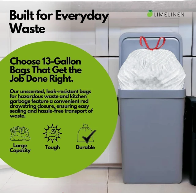 Alt view image 3 of 6 - Mighty Flex 13 Gallon Trash Bags Drawstring, 400ct Heavy-Duty Large Garbage Bags, Ultra-Flexible, Leak and Odor-Resistant Plastic Garbage Bags for Home and Commercial Use, Unscented (White)