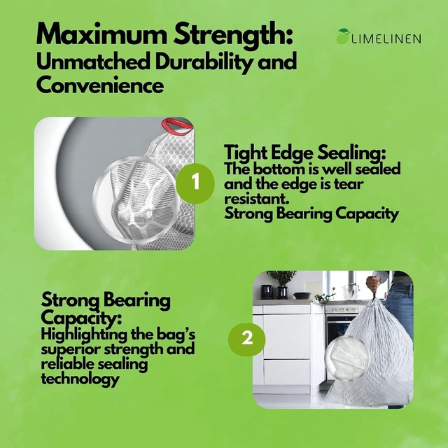 Alt view image 5 of 6 - Mighty Flex 13 Gallon Trash Bags Drawstring, 400ct Heavy-Duty Large Garbage Bags, Ultra-Flexible, Leak and Odor-Resistant Plastic Garbage Bags for Home and Commercial Use, Unscented (White)