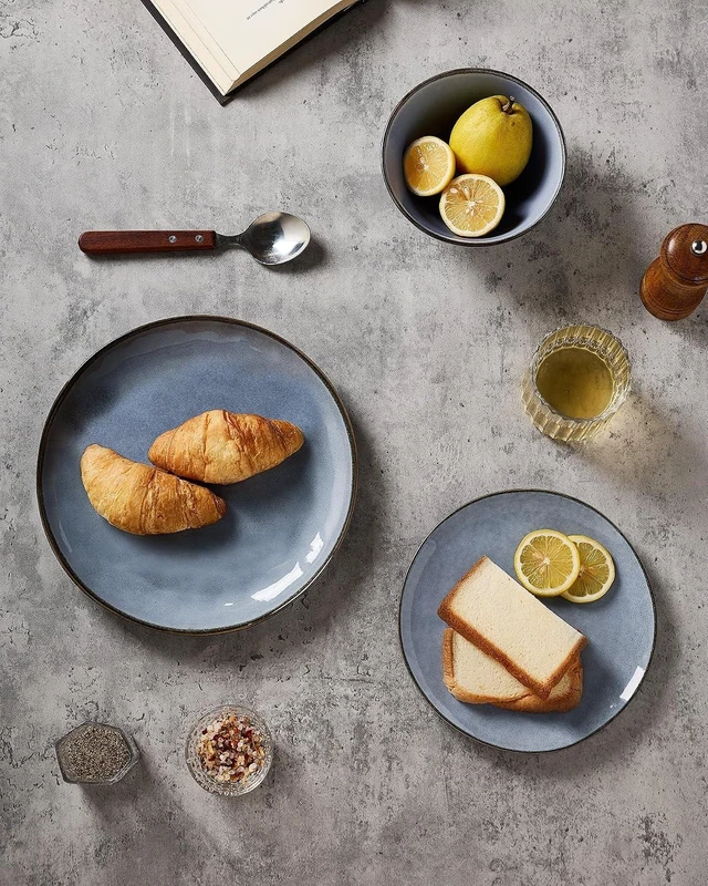 Alt view image 3 of 7 - Ocean Round Stoneware Dinnerware Set for 4, Plates and Bowls, Blue