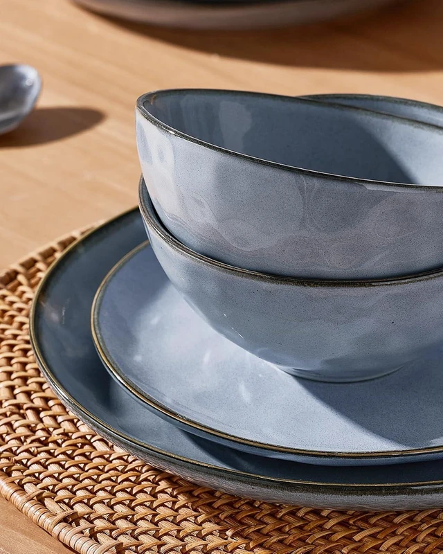 Alt view image 4 of 7 - Ocean Round Stoneware Dinnerware Set for 4, Plates and Bowls, Blue