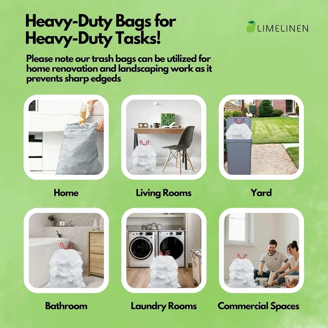 Alt view image 6 of 6 - Mighty Flex 13 Gallon Trash Bags Drawstring, 400ct Heavy-Duty Large Garbage Bags, Ultra-Flexible, Leak and Odor-Resistant Plastic Garbage Bags for Home and Commercial Use, Unscented (White)