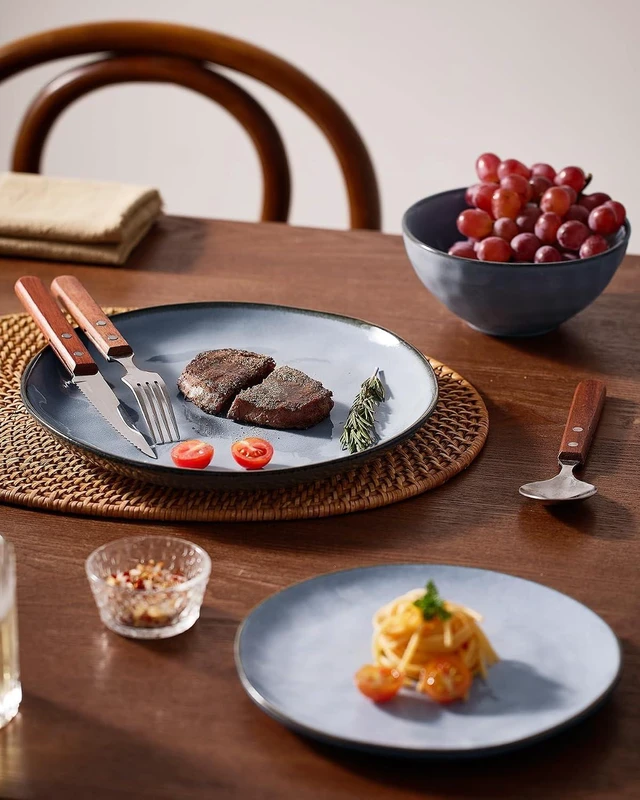 Alt view image 5 of 7 - Ocean Round Stoneware Dinnerware Set for 4, Plates and Bowls, Blue
