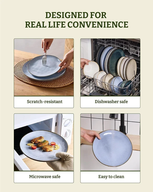 Alt view image 7 of 7 - Ocean Round Stoneware Dinnerware Set for 4, Plates and Bowls, Blue