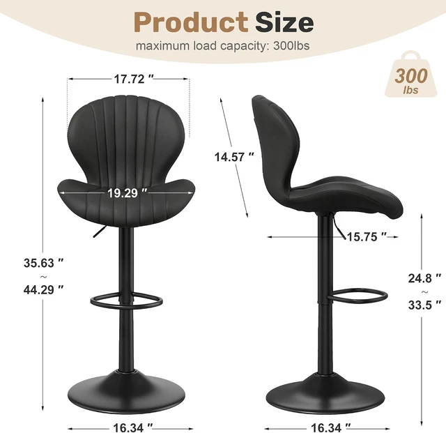Alt view image 2 of 7 - Bar Stools Set of 2, Swivel Adjustable Counter Height Bar Chair