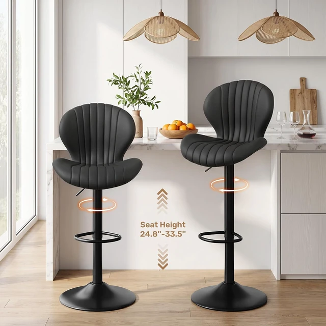 Alt view image 4 of 7 - Bar Stools Set of 2, Swivel Adjustable Counter Height Bar Chair