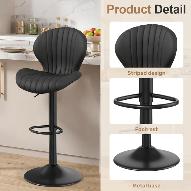 Alt view image 5 of 7 - Bar Stools Set of 2, Swivel Adjustable Counter Height Bar Chair