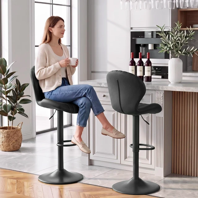 Alt view image 7 of 7 - Bar Stools Set of 2, Swivel Adjustable Counter Height Bar Chair