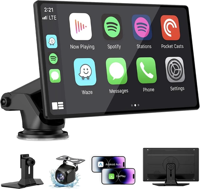 Main image of 9" Wireless Carplay Screen for Car, Portable Wireless CarPlay with Car Play & Android Auto, OTA Updates, Backup Camera, GPS Navigation/Bluetooth 5.0/Mirror Link/Voice Control/AUX/FM