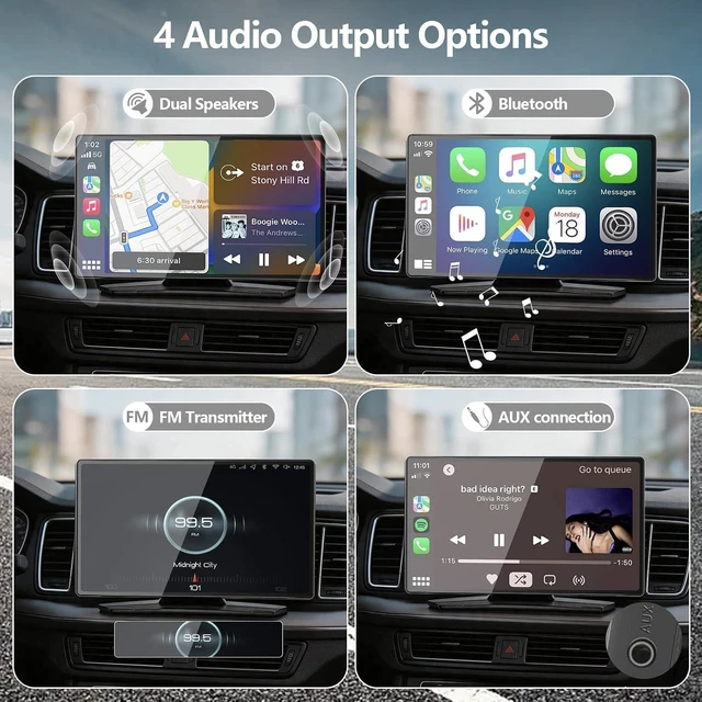 Alt view image 4 of 7 - 9" Wireless Carplay Screen for Car, Portable Wireless CarPlay with Car Play & Android Auto, OTA Updates, Backup Camera, GPS Navigation/Bluetooth 5.0/Mirror Link/Voice Control/AUX/FM