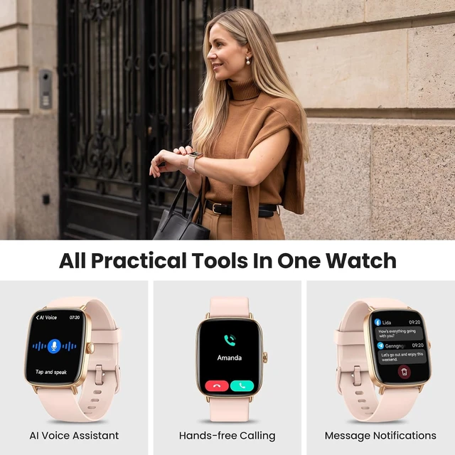 Alt view image 2 of 7 - Smart Watch for Women, 2 Bands Health and Fitness Watch for iPhone/Android, Make Call and Message Notice, 24/7 Heart Rate/Sleep/SpO2 Tracker, 1.85" HD Smartwatch with 120 Sport Modes, IP68 Waterproof