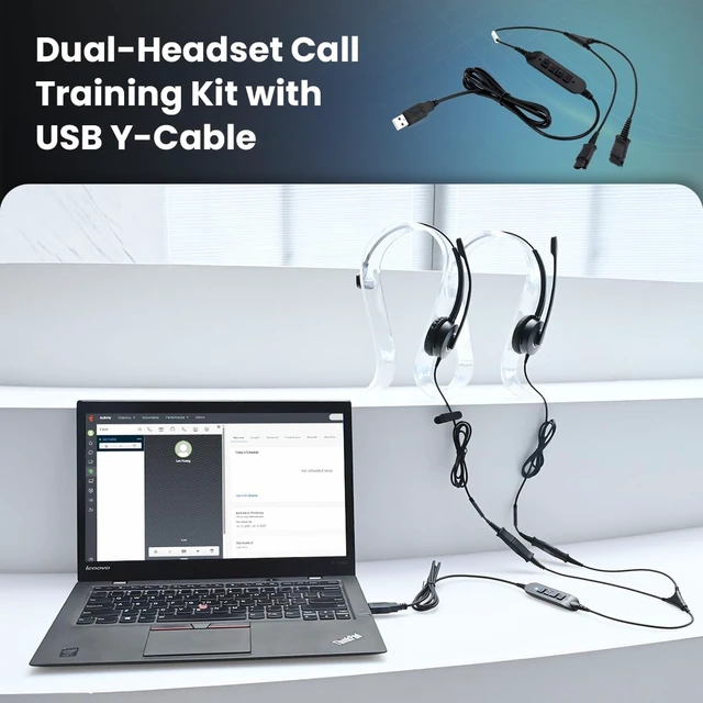 Alt view image 2 of 5 - 2 x PLT-QD Pro Headsets with Noise Cancelling Mic + 1 x USB Y Training Cable - Bundle for Supervising, Monitoring & Team Training (PC/Mac) (Mono)