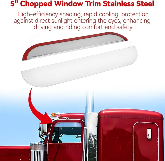 Alt view image 2 of 7 - 2PCS 5" Chopped Window Trim Fit for Peterbilt 379 386 389 2005+