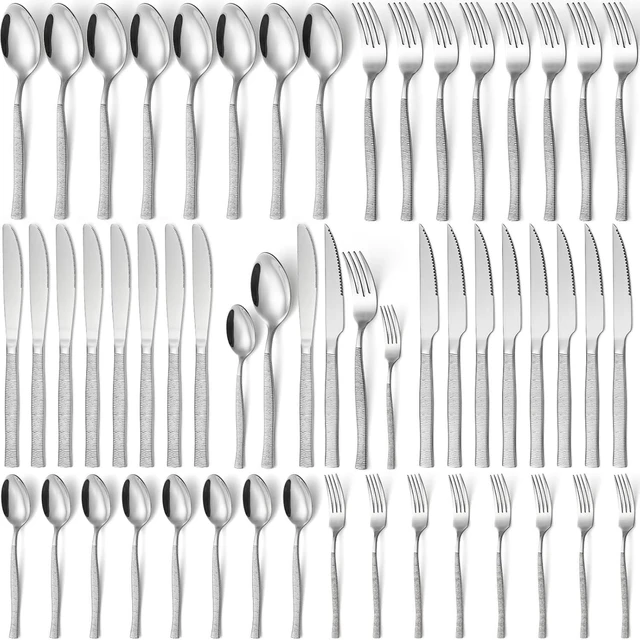 Main image of 48-Piece Silverware Set,Stainless Steel Flatware Set with Steak Knives for 8,Include Knives Spoons and Forks Set,Tableware Cutlery Set for Home Kitchen Hotel Restaurant