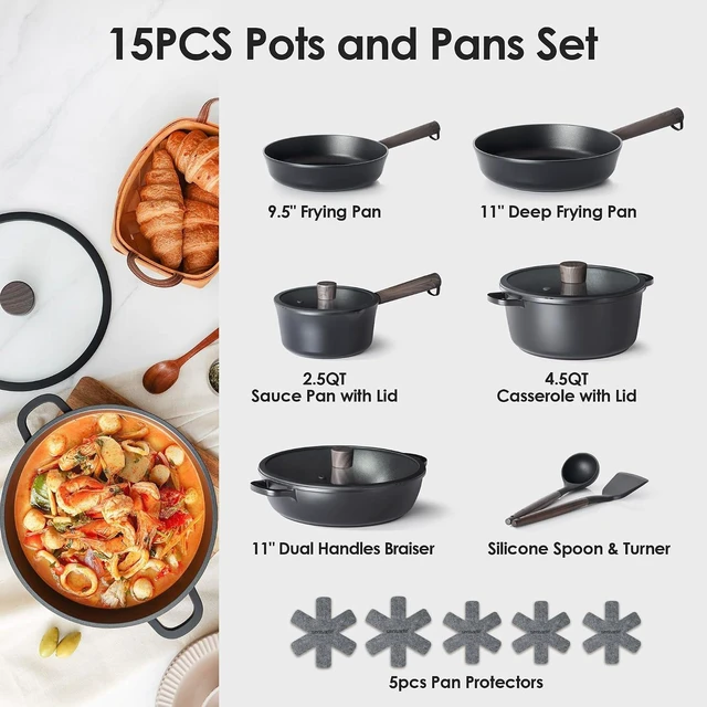 Alt view image 2 of 7 - 15Pcs Nonstick Cookware Set, Non-toxic Pots and Pans Set