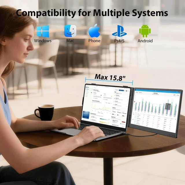 Alt view image 2 of 7 - 14'' Dual Laptop Screen Extender, 1080P FHD Laptop Extended Monitor Portable with Speaker, Plug-Play Second Monitor for 13-16'' Laptops, Work with Mac, Window, Chrome
